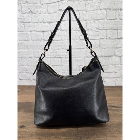 Dooney & Bourke Black Saffiano Leather Hobo Shoulder Bag Gold Hardware Logo - Picture 6 of 16